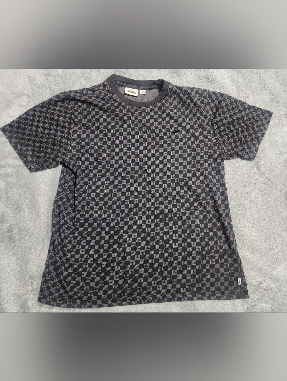 Vans Checkered Geometric Black Gray T-Shirt XL